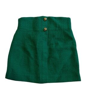 Zara Green Mini Skirt with Gold Buttons